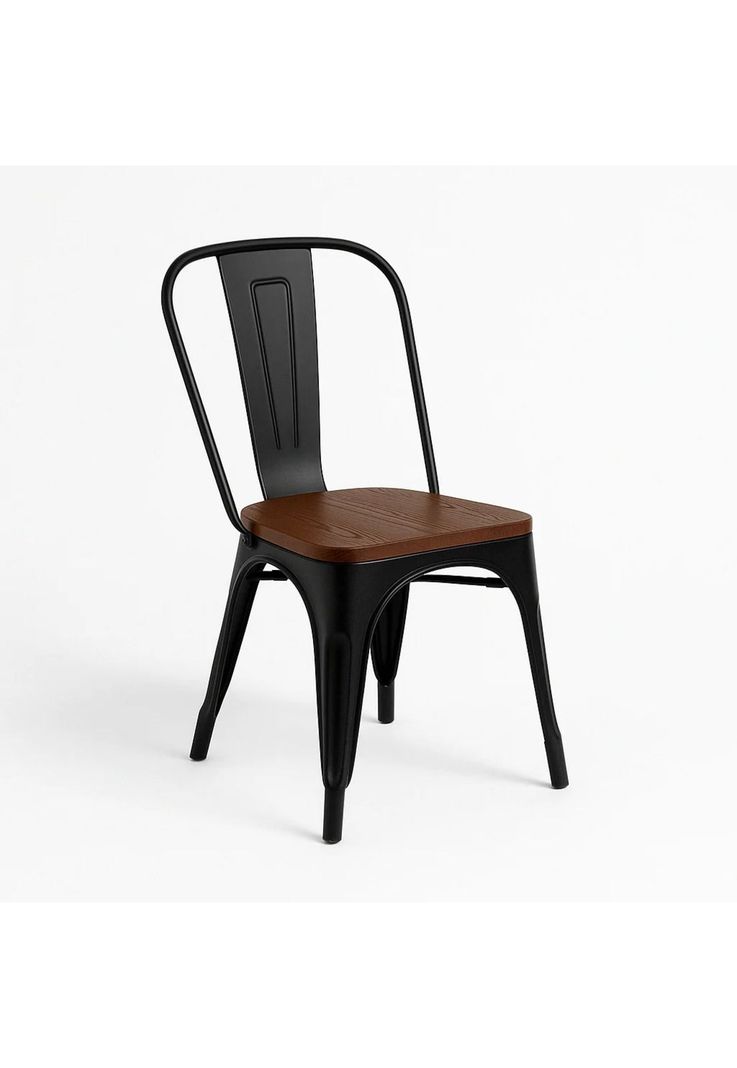 Silla Tolix de Comedor o Terraza Exterior con asiento de Madera Oscura Walnut - Negra-0