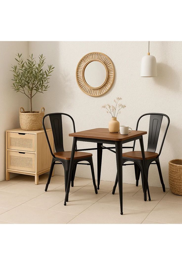 Silla Tolix de Comedor o Terraza Exterior con asiento de Madera Oscura Walnut - Negra-2