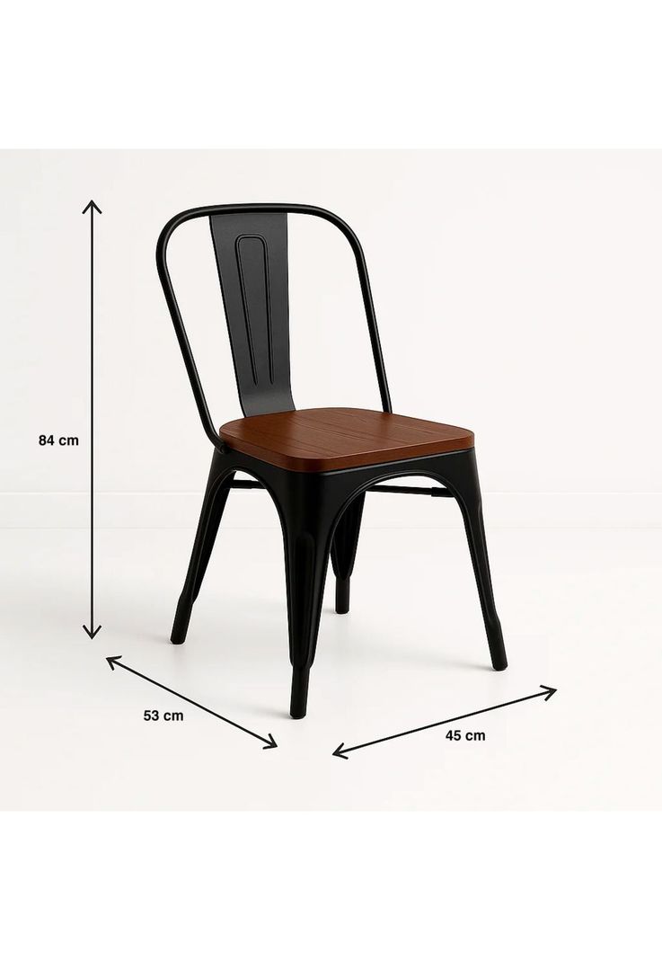 Silla Tolix de Comedor o Terraza Exterior con asiento de Madera Oscura Walnut - Negra-3
