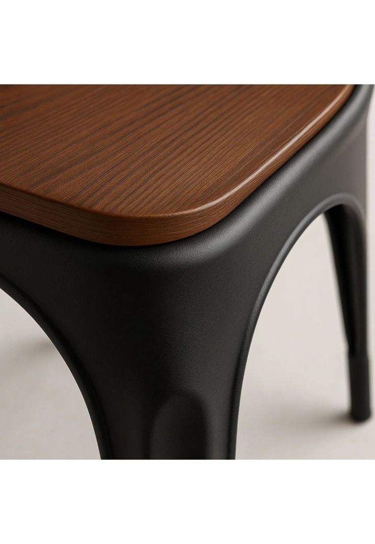 Silla Tolix de Comedor o Terraza Exterior con asiento de Madera Oscura Walnut - Negra-5