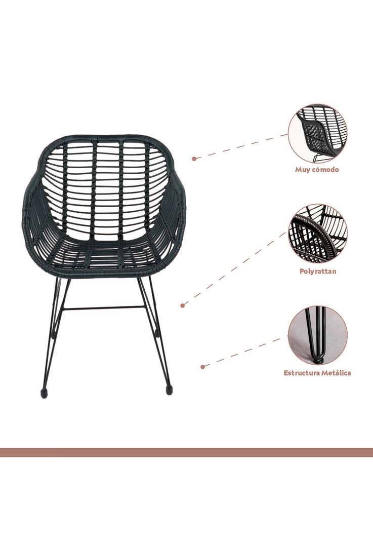 Butaca con Apoyabrazos de Terraza Rattan Grecia Color Negro-2