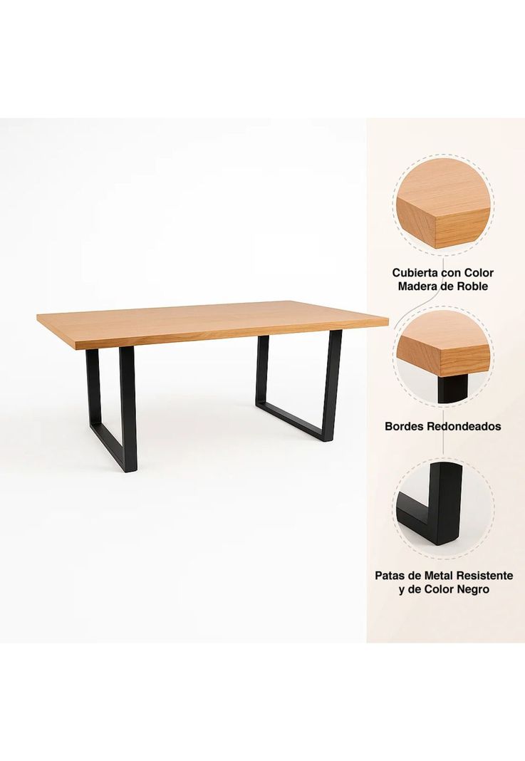 Mesa de Comedor Estilo Industrial 140x90 - Madera Clara-4