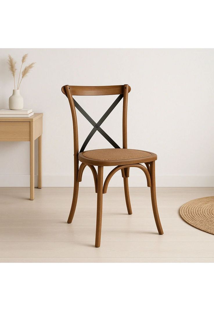 Silla Crossback Madera Rattan - Café Vintage-1