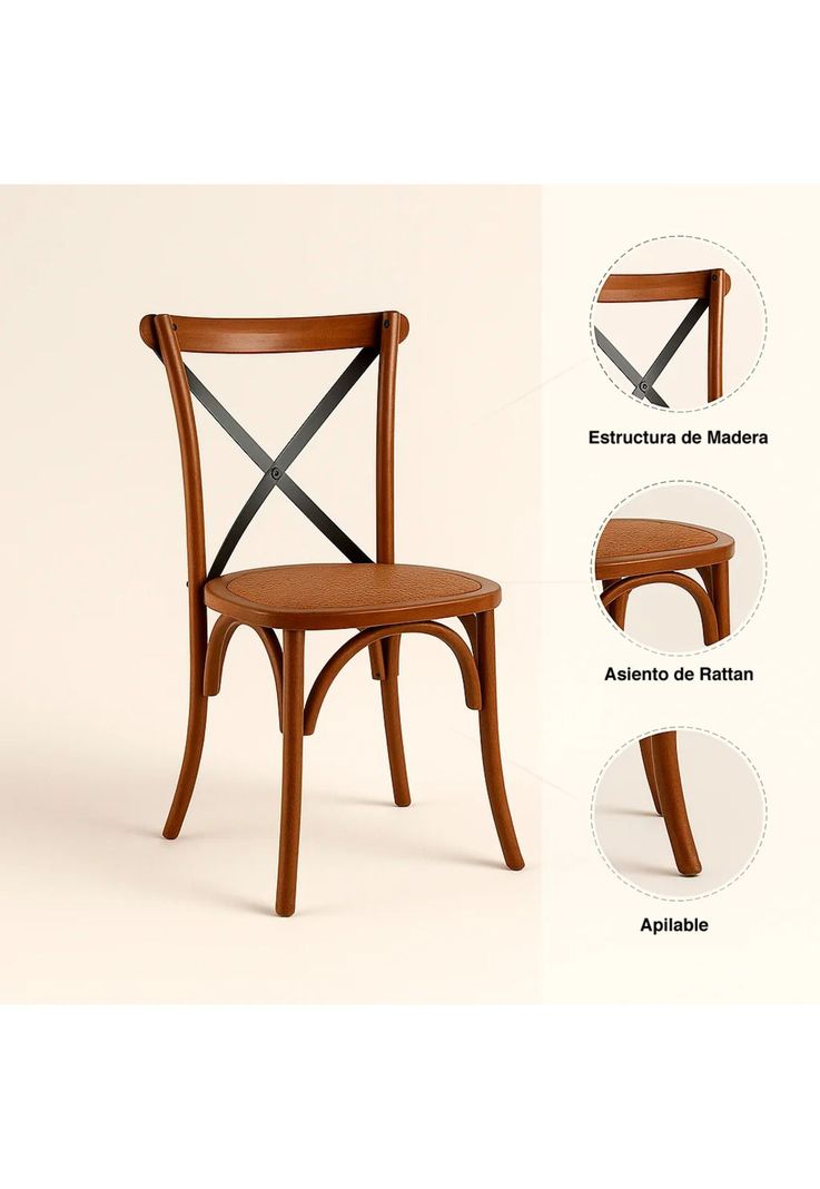 Silla Crossback Madera Rattan - Café Vintage-4