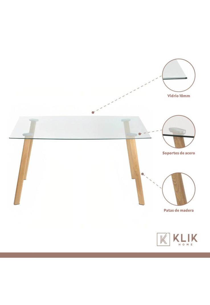Comedor Mesa de Vidrio Rectangular 140x90cm + 6 Sillas Dining Liana Acolchadas - Negras-2