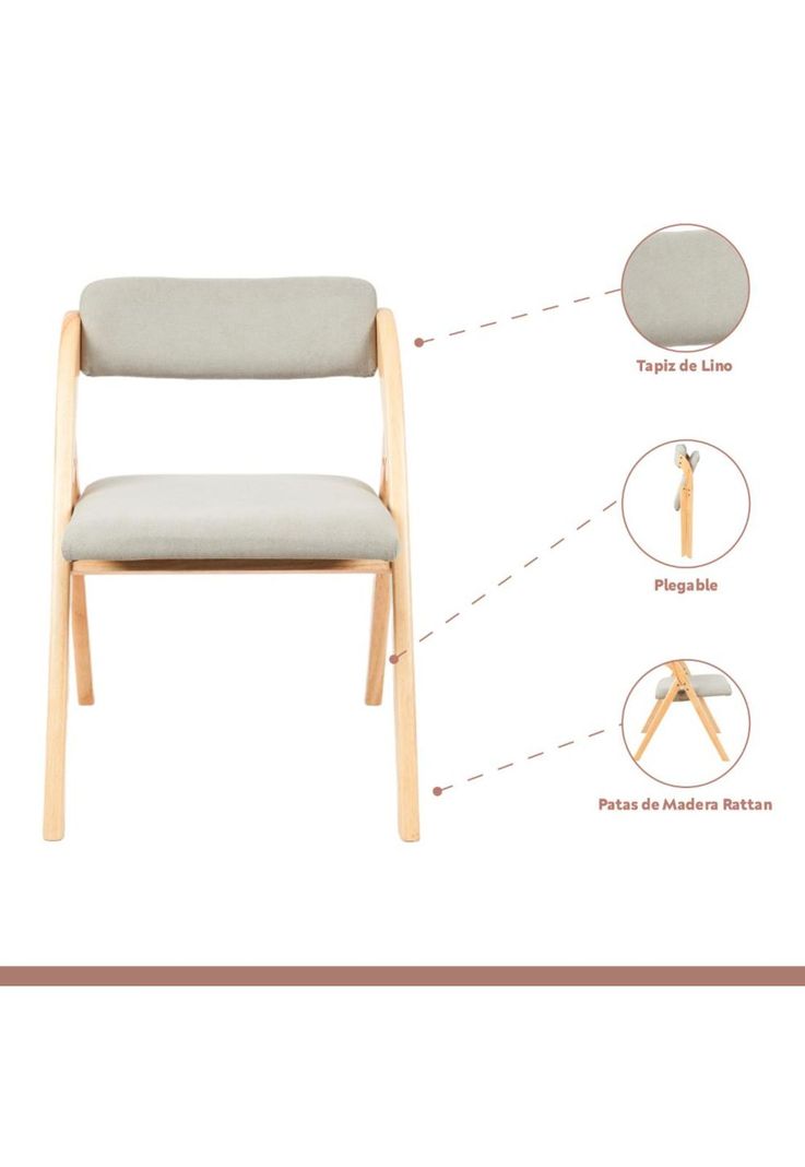 Silla Betlahem de madera plegable acolchada - Gris-2