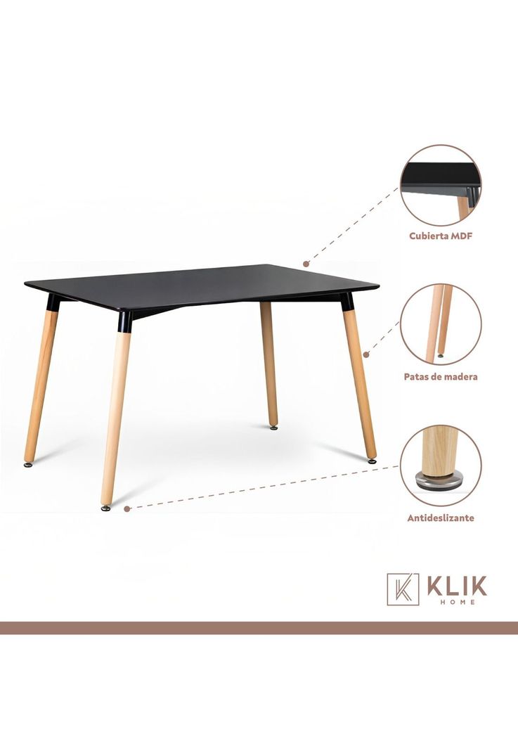 Comedor Mesa Rectangular Negra + 6 Sillas Eames Negras-3