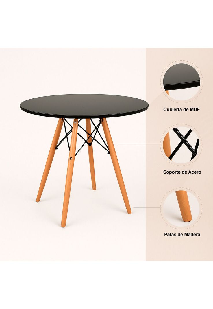 Mesa de Comedor Eames 80cm redonda - Negra-4