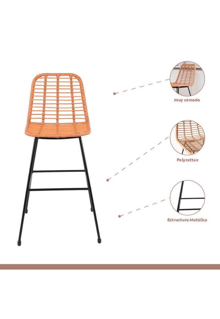 Pack de 4 Taburetes Alto de Terraza Rattan Grecia Color Madera-2