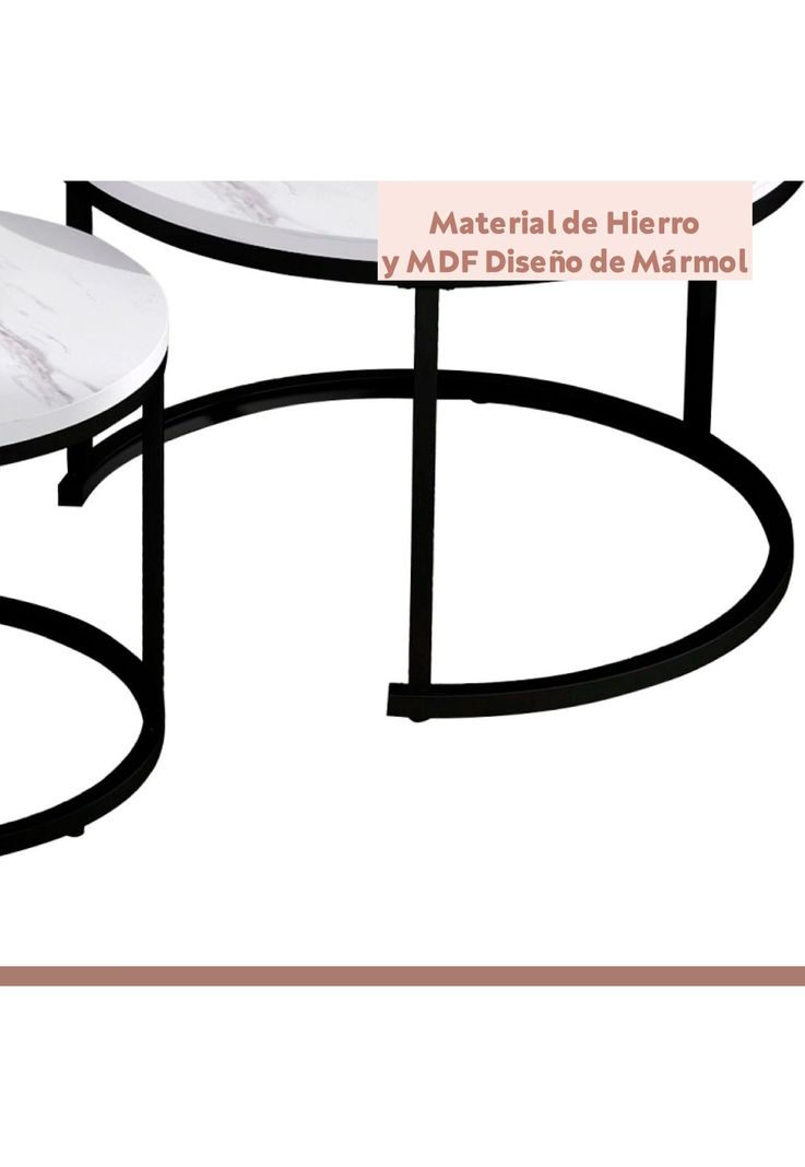 Juego de mesas de centro anidadas - Diseño de marmol con base negra-5