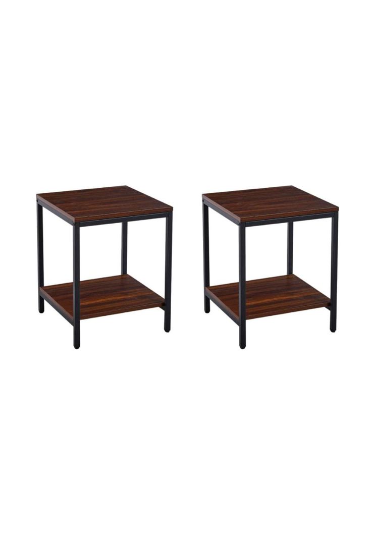 Pack de 2 Veladores Mesa Auxiliar Lateral de 2 Niveles - Madera Oscura Walnut Cafe Oscuro