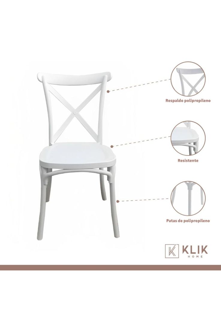 Pack 4 Sillas de Terraza o Comedor Crossback Danubio - Blancas-2