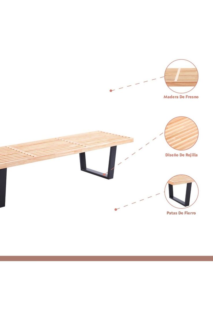 Banqueta de Madera y Metal George Nelson 160cm-2