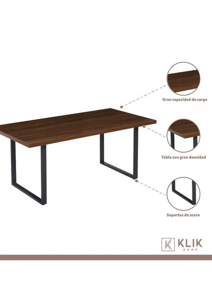 Comedor Industrial 160x90 Oscura + 6 Sillas Tolix Negras con Asiento de Madera Oscura Walnut-2