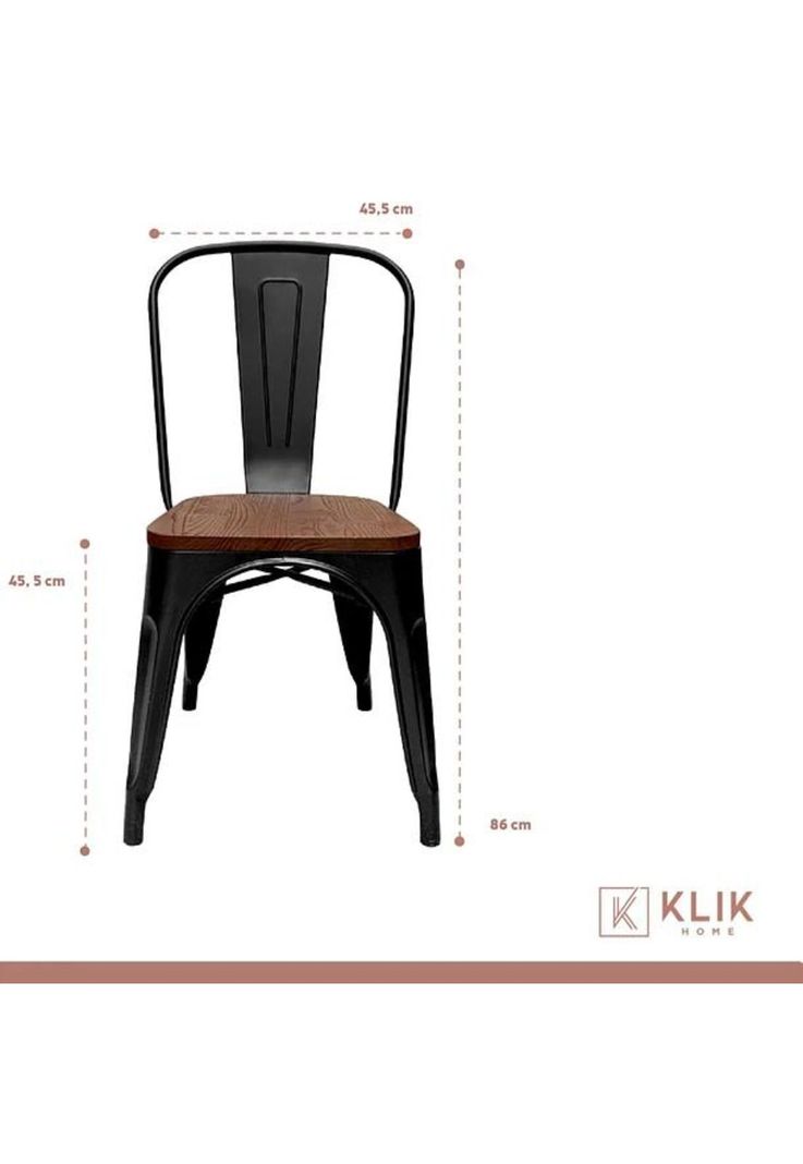 Comedor Industrial 160x90 Oscura + 6 Sillas Tolix Negras con Asiento de Madera Oscura Walnut-5