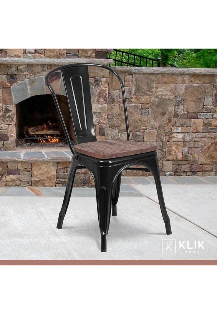 Comedor Industrial 160x90 Oscura + 6 Sillas Tolix Negras con Asiento de Madera Oscura Walnut-7