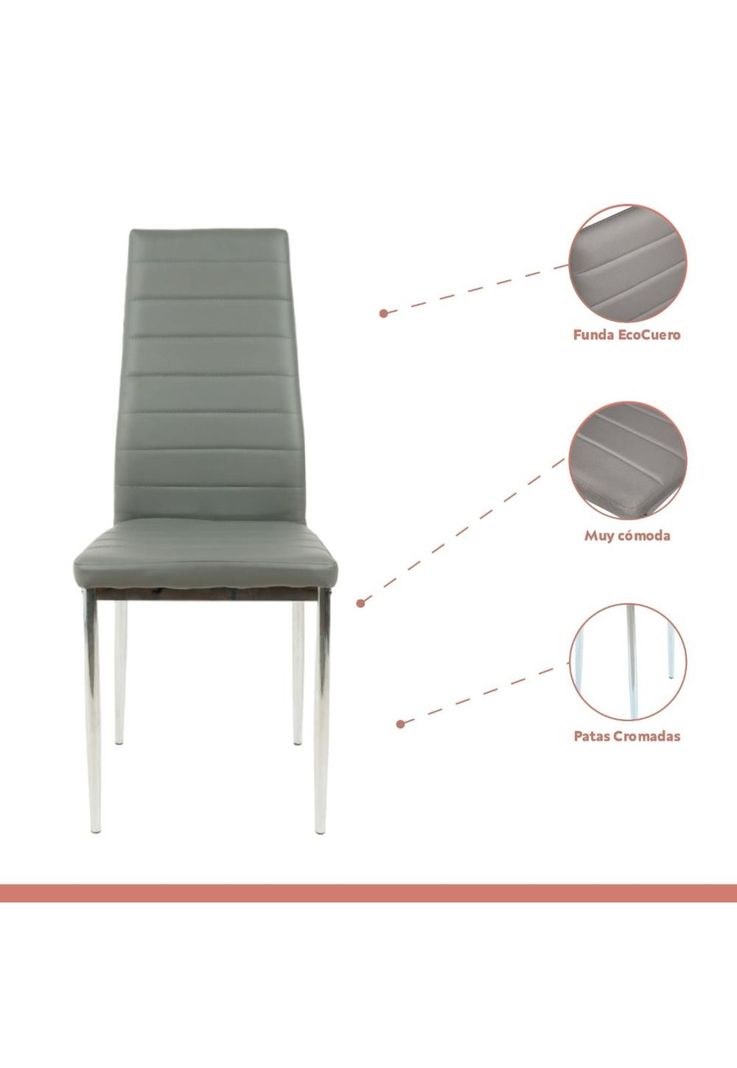Pack de 4 Sillas Dining Liana con patas cromadas - Gris-2