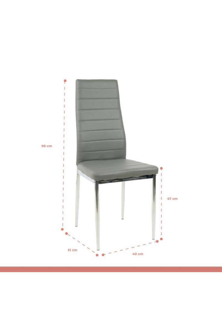 Pack de 4 Sillas Dining Liana con patas cromadas - Gris-3