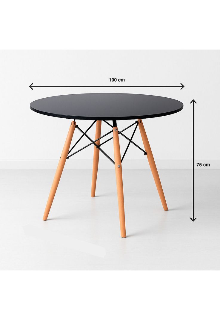 Mesa de Comedor Eames 100cm redonda - Negra-3