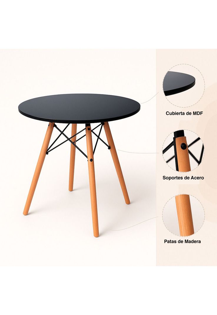 Mesa de Comedor Eames 100cm redonda - Negra-4