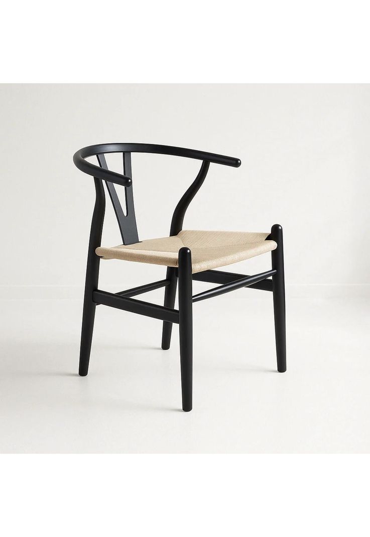 Silla Wishbone Madera Negra y Asiento Claro-0