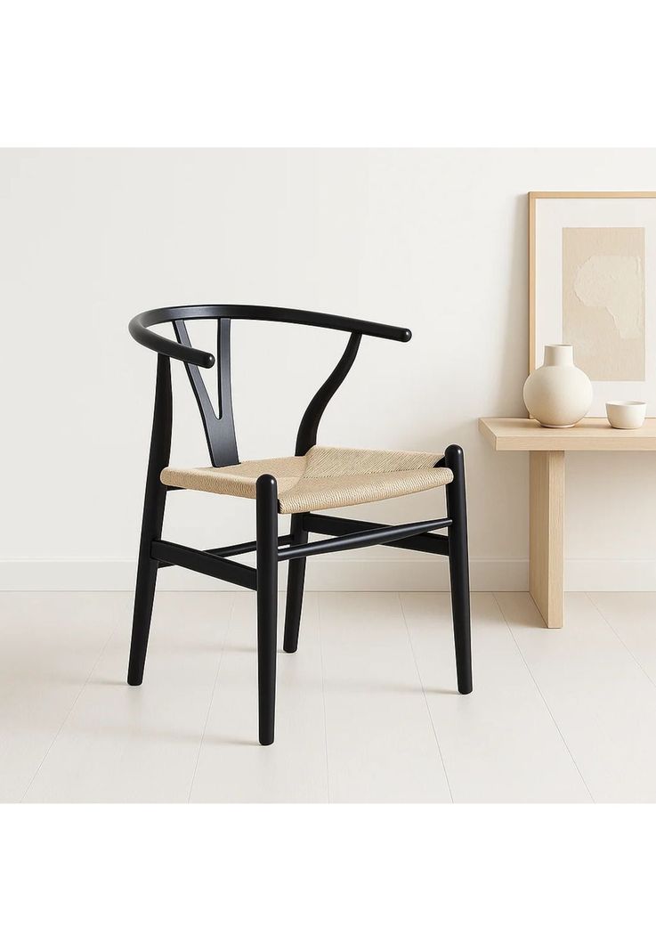 Silla Wishbone Madera Negra y Asiento Claro-1