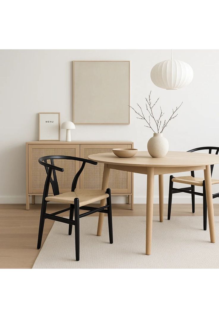 Silla Wishbone Madera Negra y Asiento Claro-2