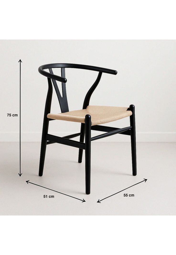 Silla Wishbone Madera Negra y Asiento Claro-3