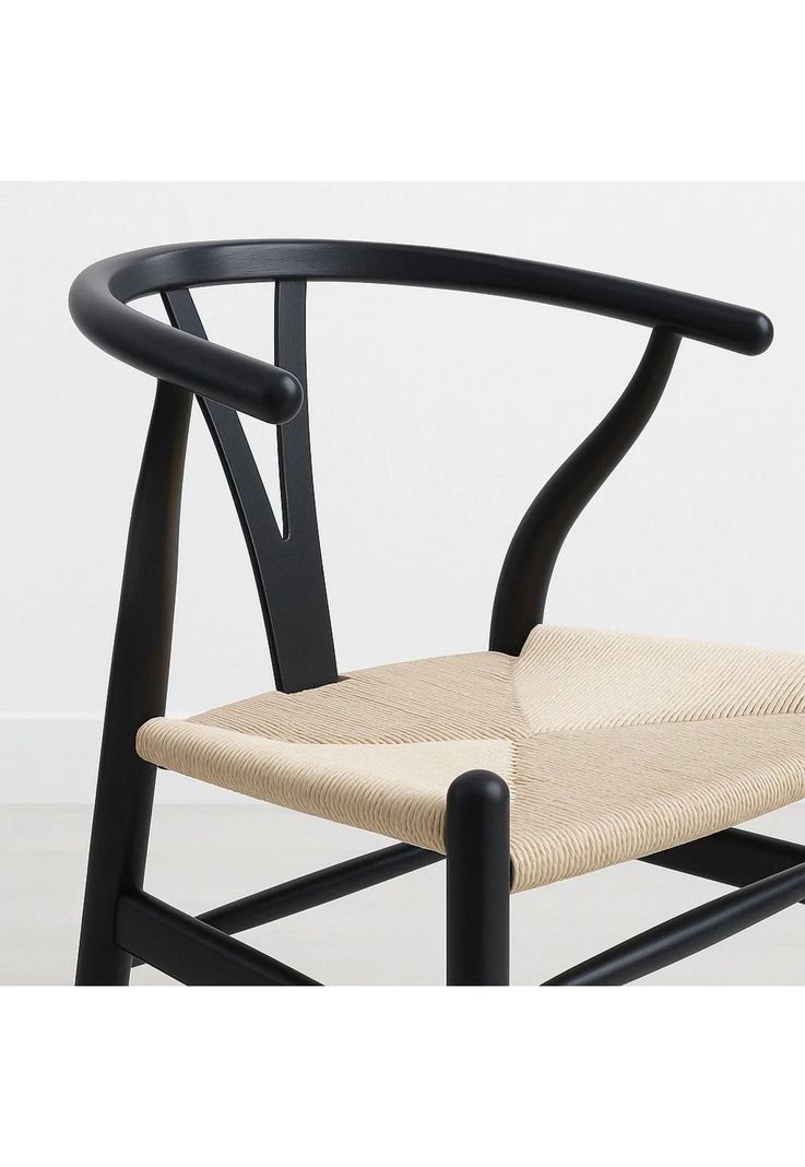 Silla Wishbone Madera Negra y Asiento Claro-5