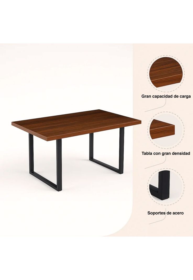 Mesa de Comedor Estilo Industrial 140x90 - Madera Oscura Walnut-4