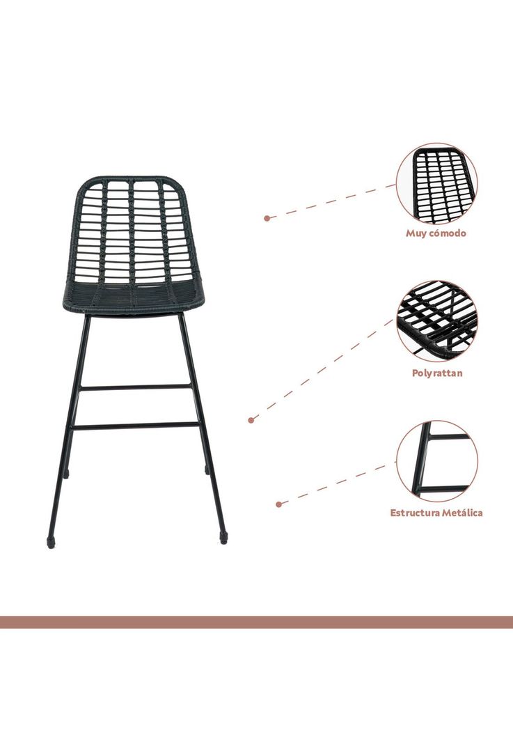 Taburete Alto de Terraza Rattan Grecia Color Negro-2