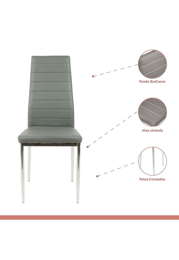 Silla Dining Liana con patas cromadas - Gris-3