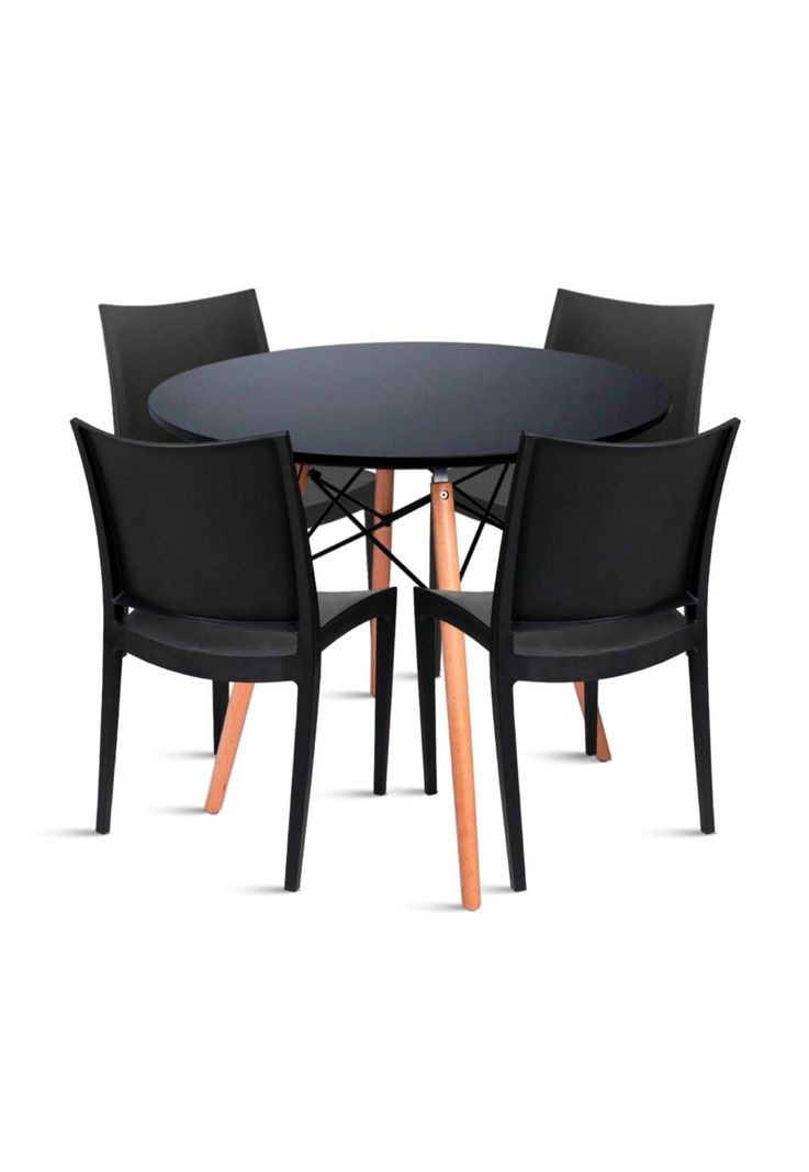 Comedor Eames 100cm redonda Negra + 4 Sillas tipo Restaurante-0