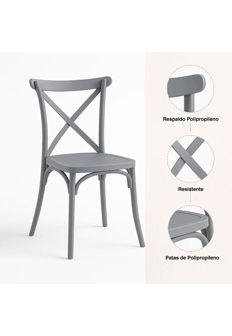 Silla Crossback Danubio de Terraza Exterior o Comedor - Gris-4