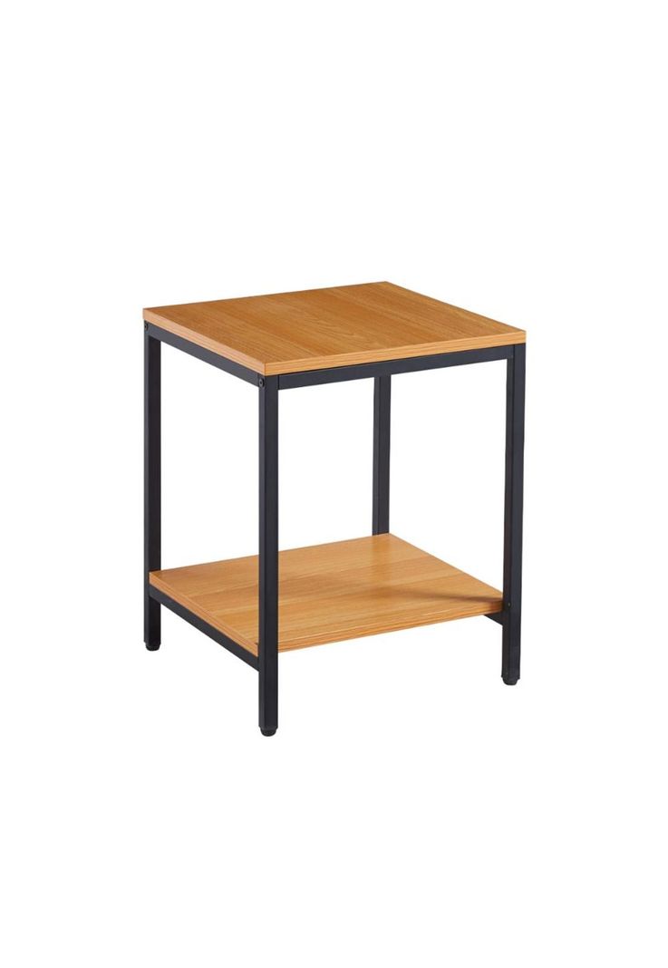 Velador Mesa Auxiliar Lateral de 2 Niveles - Madera Clara-0