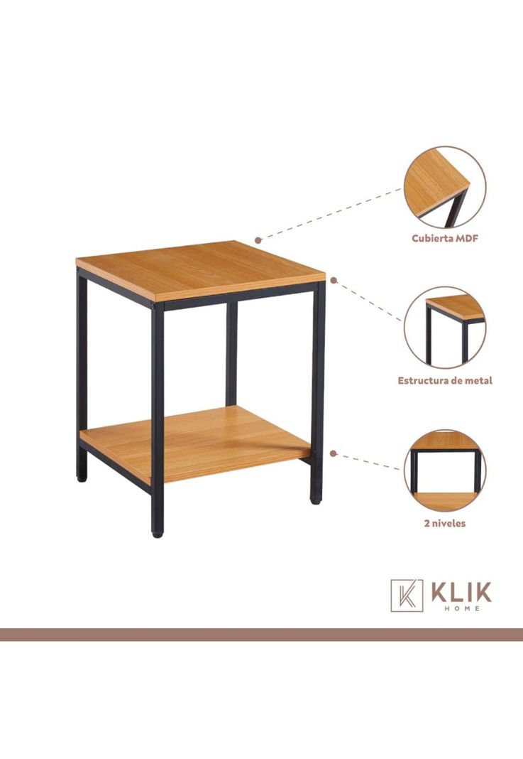 Velador Mesa Auxiliar Lateral de 2 Niveles - Madera Clara-2