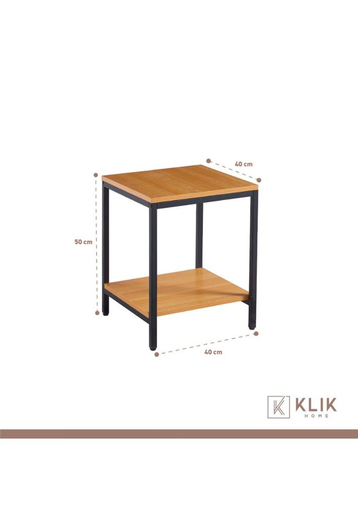 Velador Mesa Auxiliar Lateral de 2 Niveles - Madera Clara-3