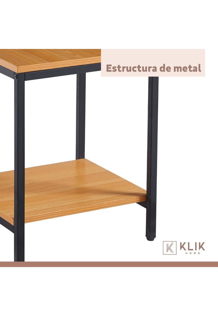 Velador Mesa Auxiliar Lateral de 2 Niveles - Madera Clara-5
