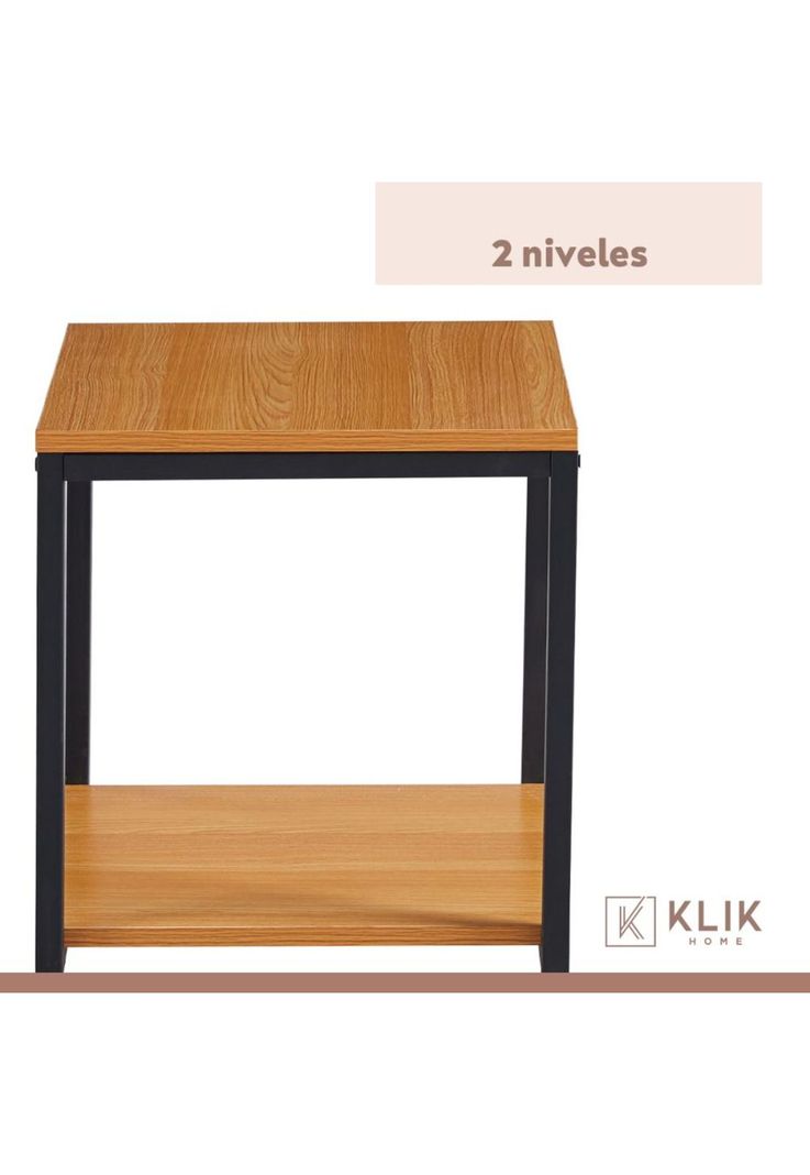 Velador Mesa Auxiliar Lateral de 2 Niveles - Madera Clara-6