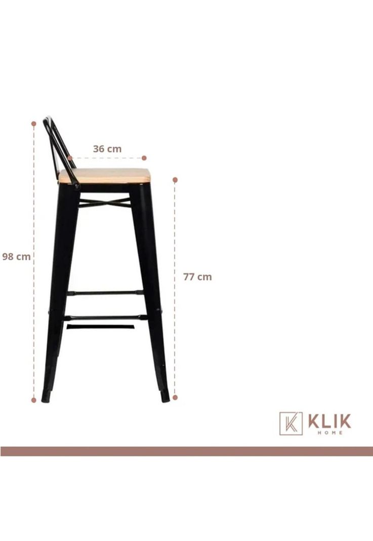 Taburete Tolix Negro Alto con Respaldo para bar o terraza - Asiento de madera Clara-3