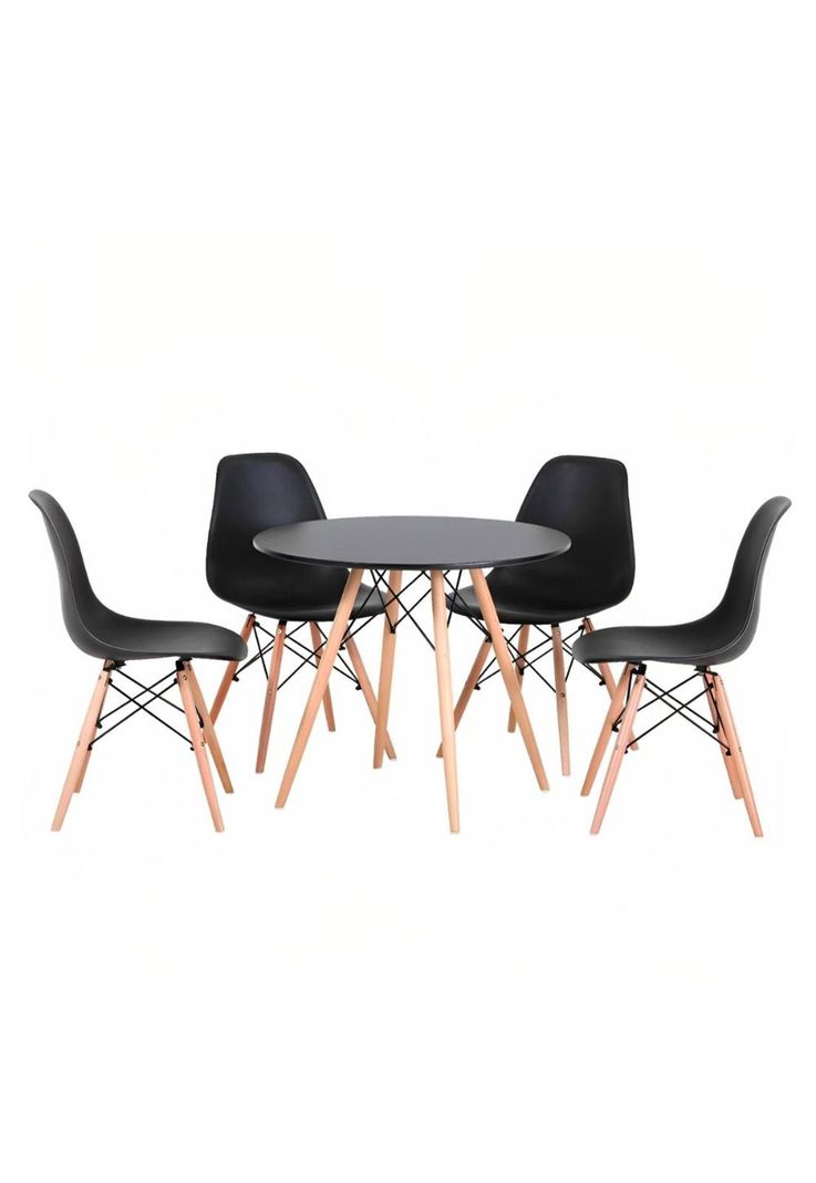 Comedor Mesa Eames Redonda Negra 80cm + 4 Sillas Eames Negra-0