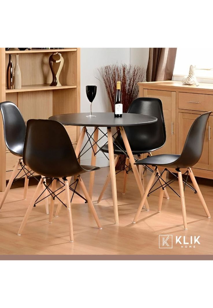 Comedor Mesa Eames Redonda Negra 80cm + 4 Sillas Eames Negra-1