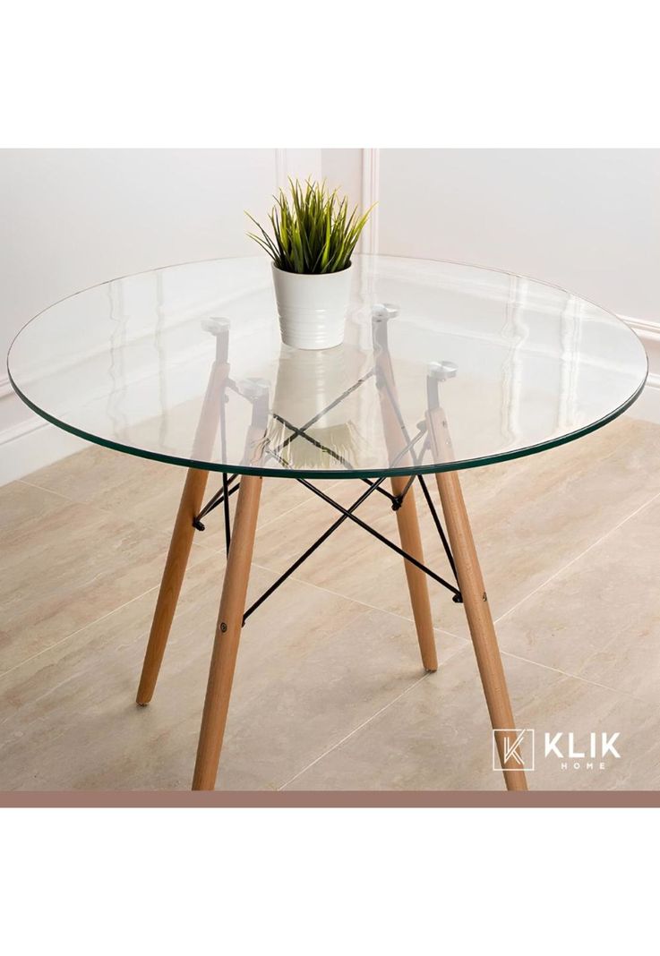 Comedor Mesa Eames Redonda vidrio 100cm + 4 Sillas Windsor Blancas-7