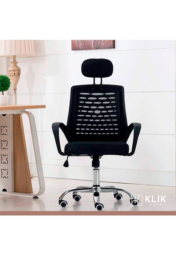 Silla oficina simply mesh negra con apoyabrazos y cabeza-1