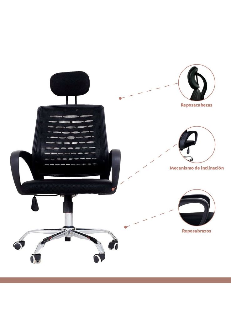Silla oficina simply mesh negra con apoyabrazos y cabeza-2