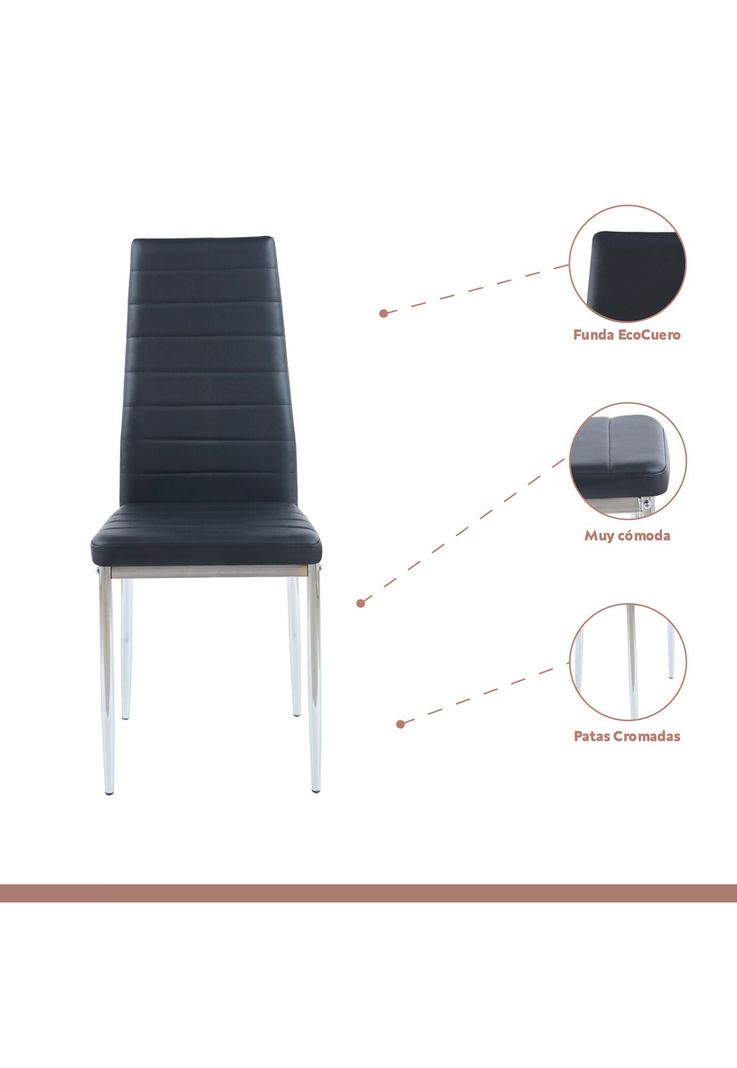 Comedor Mesa Eames 100cm redonda vidrio + 4 Sillas Dining Liana Acolchadas - Negras-3