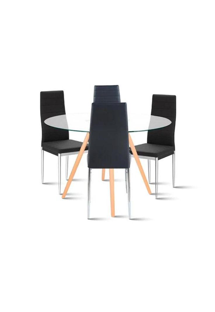 Comedor Mesa Eames 100cm redonda vidrio + 4 Sillas Dining Liana Acolchadas - Negras-0
