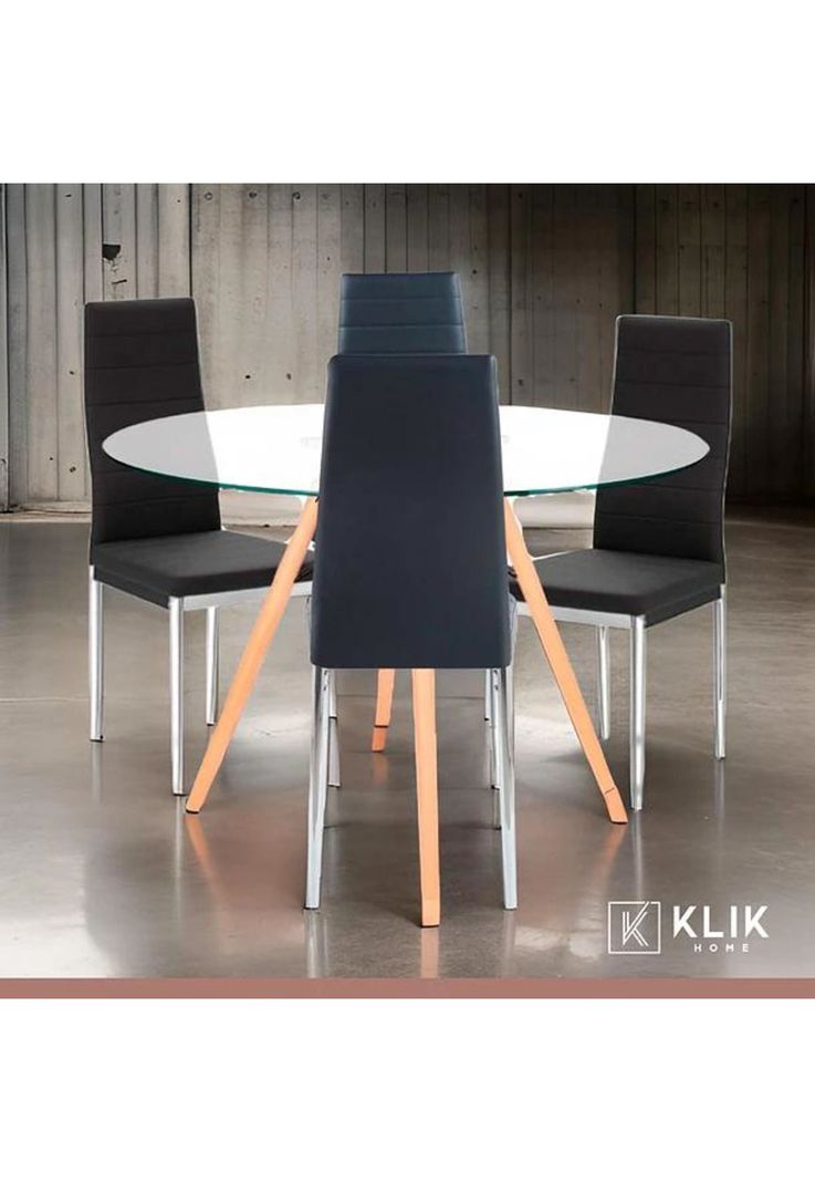 Comedor Mesa Eames 100cm redonda vidrio + 4 Sillas Dining Liana Acolchadas - Negras-1
