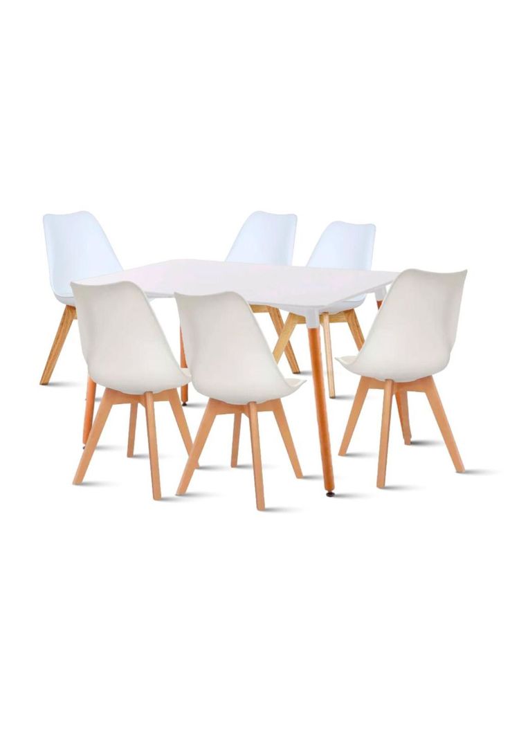 Comedor Mesa de 120x80 Rectangular Blanca + 6 Sillas Tulip - Blancas-0