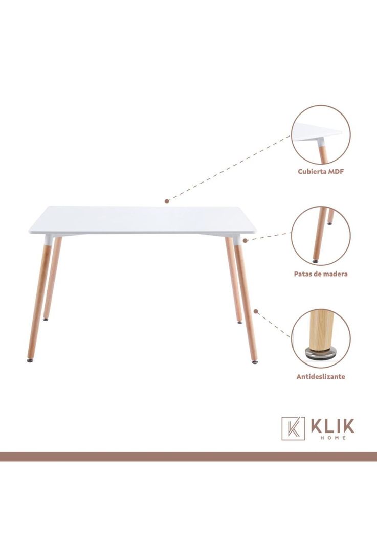 Comedor Mesa de 120x80 Rectangular Blanca + 6 Sillas Tulip - Blancas-3